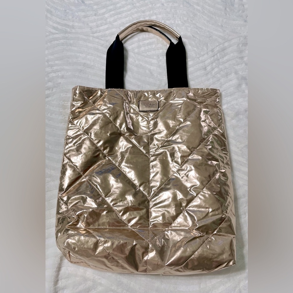 Victoria Secret Large Rose Gold Metallic Puffer Tote Bag